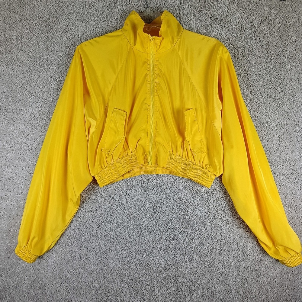 Forever 21 Yellow Cropped Windbreaker Jacket Women's Small Y2K Zip Up